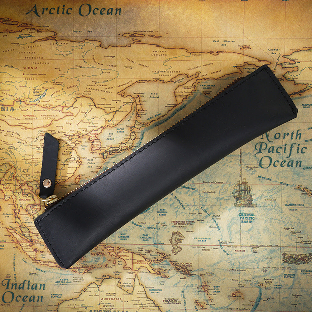 Wholesale Simple Portable Genuine Leather Top Layer Cowhide Mini Pencil Case